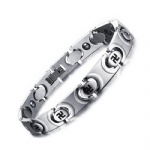 Mens stainless steel bracelet black gallstone Buddhism character magnetic health bracelet SBRM-082